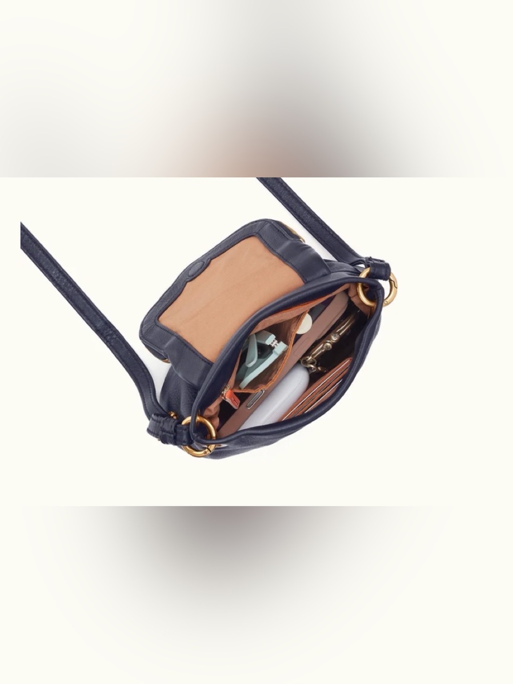 HOBO Navy Leather Fern Zip-Flap Crossbody with Gold Hardware and Tassel Zips - Picture 3 of 3